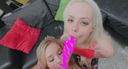 A pair of naughty blonde beauties who have threesome sex while filming which one can please a man