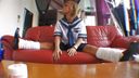 Black gal miniskirt school girl plays with premature ejaculation father's