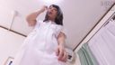[None] A gentle nurse sister in a shaved white coat shows embarrassing masturbation with M-shaped legs spread