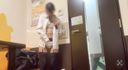 【Shooting alone】Exposure masturbation at karaoke (1) Panchira and masturbation with a garter belt on a uniform, various people walking in the corridor outside, at the end it was only underwear and a garta belt