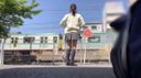 [Shot alone] Panchira exposure & masturbation in front of the passing train. At the end, I took off my uniform skirt and before the train ... I took the plunge from the back and faced the front and made eye contact with the passenger, and my heart was pounding ...