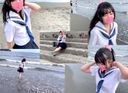 K (2) 【개인 촬영】 에노시마의 바다에서 발견 한 핑크 물방울 무늬 수영복 _ 최강 프리케 츠 미소녀의 생 물총 영상 공개
