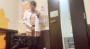 【Shooting alone】Exposure masturbation at karaoke (1) Panchira and masturbation with a garter belt on a uniform, various people walking in the corridor outside, at the end it was only underwear and a garta belt