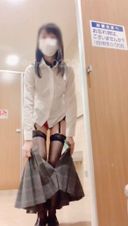 [It's a selfie for 2nd year ♡ students at a private school] I took off my uniform outside the private room of the girls' restroom of the department store and masturbated with toys ... It's a sexy underwear I got as a gift and garter stockings...