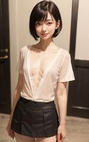 貧乳ショートボブな美女がベッドの上で脱がされちゃうヌード写真集【AI妄想グラビア写真集】