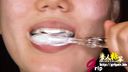 Female college student Aya's beautiful oral cavity without cavities appreciated with a mouth opening and tooth brushing