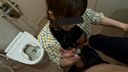 Gal wife with children licks and sucks in a public toilet ☆