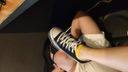 22-year-old OL Ami-chan's Internet café with sneakers footjob and face stepping