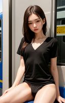 電車で徐々に脱がされていく貧乳美女のヌード写真集【AI妄想グラビア写真集】