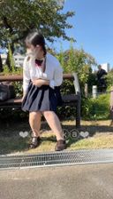 [Selfie of 18-year-old G cup Erika] ☆彡 I masturbated with a with my out on a bench on the sidewalk by the river、、、 I hid it each time because there were many people in front and behind me, but I also showed passers-by、、、!!