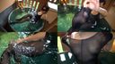 [Pantyhose*. WET play in a private open-air bath Body stockings clothed bathing ◎ Black body stockings <perforated type languard / no toe reinforcement>