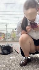 [G cup Erika] It's ☆彡 a selfie masturbation with out in the parking lot along the railroad tracks! !! A train passes right behind you, and many cars pass on the road beyond! From the upper floor of the apartment, I could see the eyes of my aunt、、、