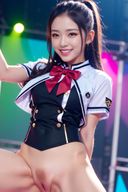 A collection of AI beauty photos of idol-style cosplay with legs open on stage