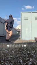 [Selfie of 18-year-old G cup Erika] ☆彡 Hide behind a rental container and put out your and masturbate a! There were cars and passers-by, and I was facing the road side with my and out, and I was soaked with serious juice、、!!