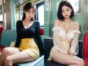 「電車内でぶっかけられる美女たち」AI美女写真集