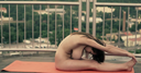 Colossal breasts beauty naked yoga & masturbation on the roof