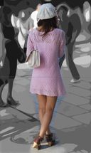 vol43 - Beautiful legged sandal gal wearing a pink knitted dress