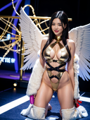 [20240128] A model walks and poses on the runway wearing an AI-generated latex monokini 18+