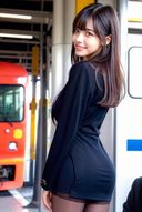 【フェチ】黒スト美人OLの駅のホーム・電車内写真集