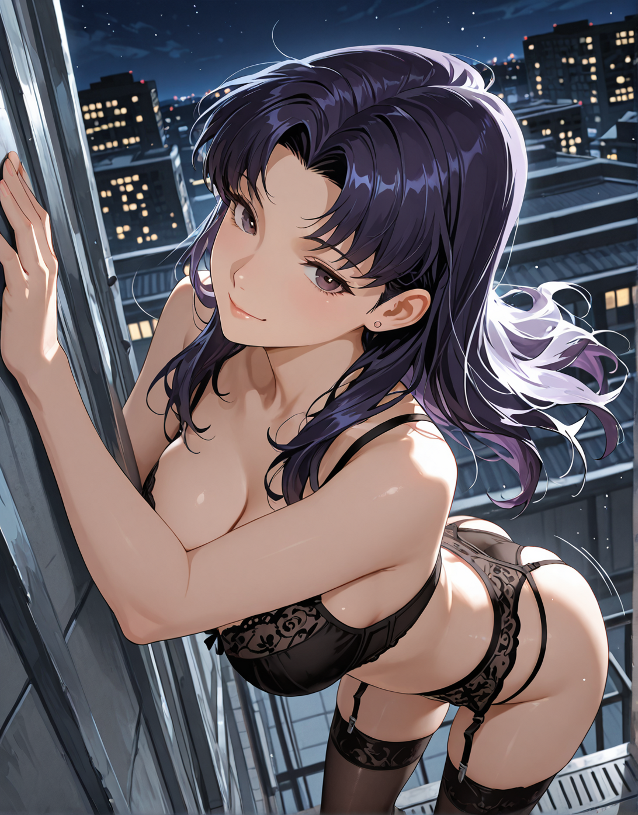 【大人気アニメ】大人びた黒髪美女が夜の部屋で見せる、静かな微笑【510P】 gallery photo 1