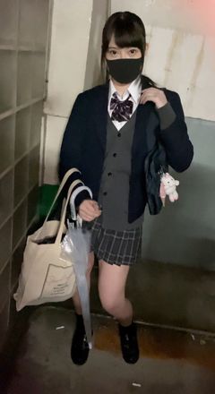 【制服ハメ撮り】黒髪ポニテの**女子校生③_塩対応パパ活からガチ痙攣絶頂_無断顔射&中出し※特典映像にてオナ動画を収録