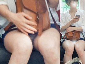涼しい顔してくっきりデルタが・・・電車パンチラ