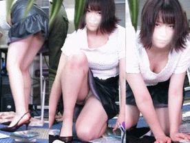 バレちゃった・・・谷間とパンティ丸見えでこっそりメッセージを・・・「えっちだねぇ・・・」とレビュー記入いただけると特典で高画質動画プレゼント！