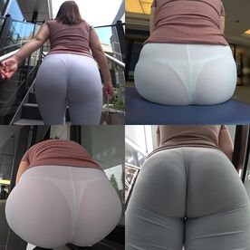 【デカ尻お*さんの街歩き】☆白パンツに浮かび上がる喰い込みTバックと熟れた巨尻！