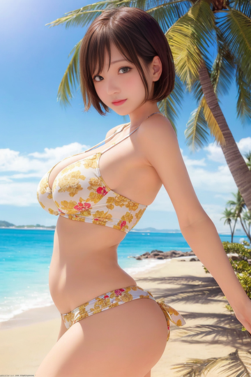 【AI】ピチピチ巨乳と清純ショートカットの水着写真集！
