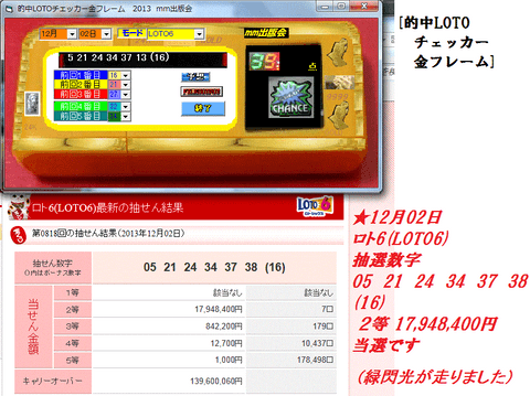 +☆+[的中LOTOチェッカー金フレーム]　ロト予想ソフト