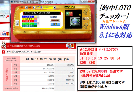 +☆+[的中LOTOチェッカー金フレーム]　ロト予想ソフト