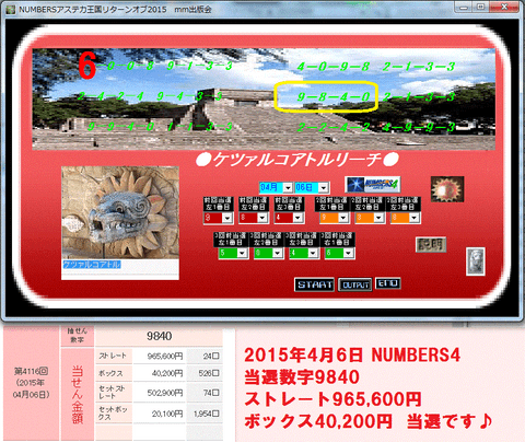 ナンバーズ予想ソフト　『NUMBERSアステカ王国リターンオブ2015』