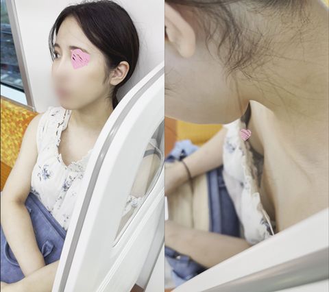 [電車胸チラ]暑くて胸元パタパタしだしたから、チクチラしちゃったね！[セルフ乳首見せつけ]