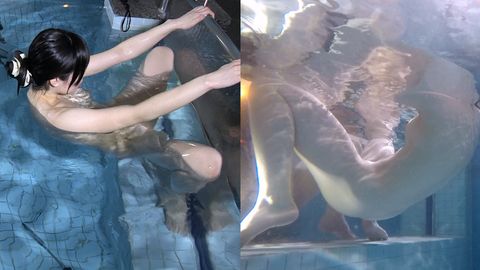 【水中撮影】美ボディ人気**モデルKさんのデビュー当時の秘蔵水中撮影後編（マイクロビキニ・全裸・大開脚