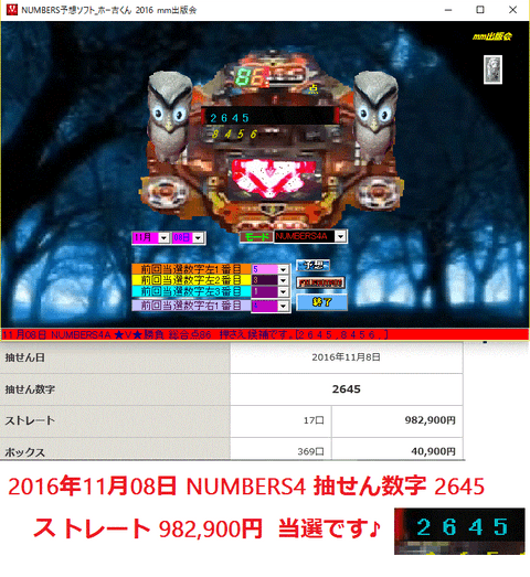 [NUMBERS予想ソフト_ホー吉くん2016]　予想ソフト