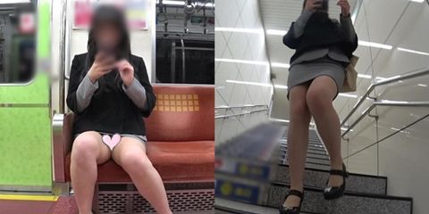 【電車対面パンチラ39】☆三角ゾーン観察記録/肉弾太ももOLさん！