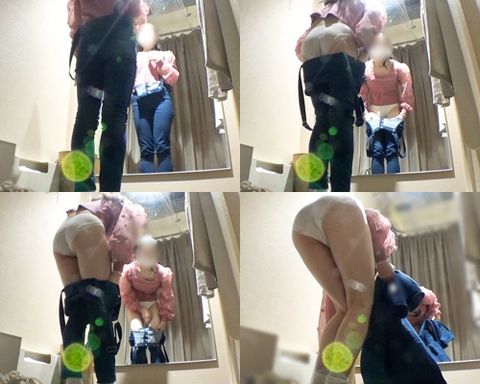 【純白お*さんの試着室】全裸で壁にもたれ下半身をいじくる**姿がたまらない！