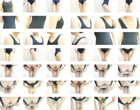 【素人モデル自撮り】スクール水着コスプレで胸チラ（乳首まで）