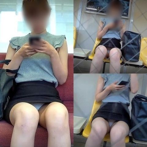 【電車対面パンチラ40】☆三角ゾーン観察記録/純白OLさん（合体再編）