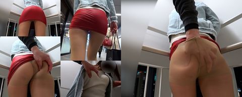 【ミニスカート探訪】美脚パンストからでるエロスパイス☆柔らかパン生地お尻をこねる！