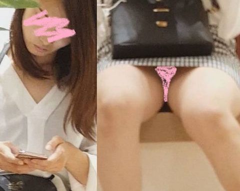 美脚お*さん休憩中　対面パンチラ