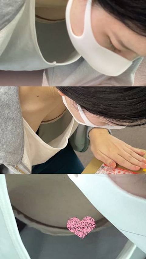 【胸チラ****】某営業所にて/伝票記入中に見える乳房・乳首