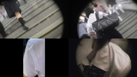 【駅前尾行/****】真面目そうなショートカット制服〇Ｋの巨乳と巨尻に伸びる4本の手