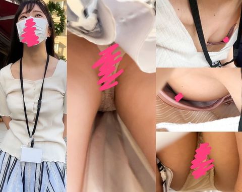 天国のような時間！同僚OLのコンビニ胸チラ！！あと片付け中の無防備胸チラ美人スタッフ！２名分