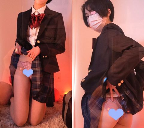 陸上部**の引き締まったエロボディ。貧乳を押し当て四つん這い見せつけ。青チェ/食い込みでマンコが丸見え【**見学店潜入3】