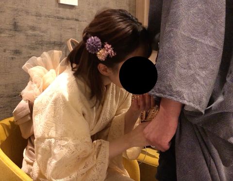心待ちにしてた浴衣エッチが、生理日と重ってしまい、凹んでたらお口でしてくれてゴックンしてくれる***