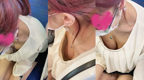 おっぱい狙いました。電車で見つけた谷間が気になるお*さんに粘着