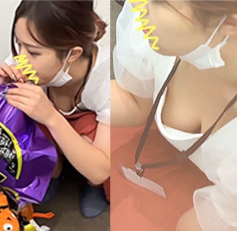 【胸ちら/パンチラ】新卒スタッフの買い出し中胸チラ！派遣OLさんの巨乳胸チラ！