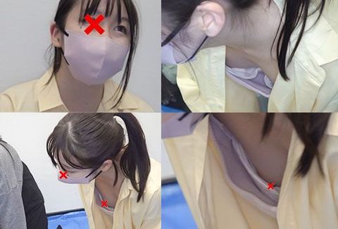 【救命講習/胸チラNo.38】前屈みで夢中になって、緩い胸元から前屈み胸チラ！介護士～**さんまで！