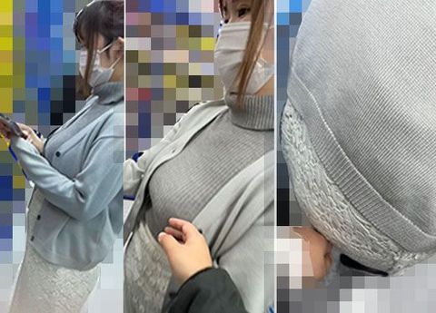 【おっぱい悪戯】駐車場でGカップ爆乳人妻のおっぱい楽しんできました♪豪華2名分！